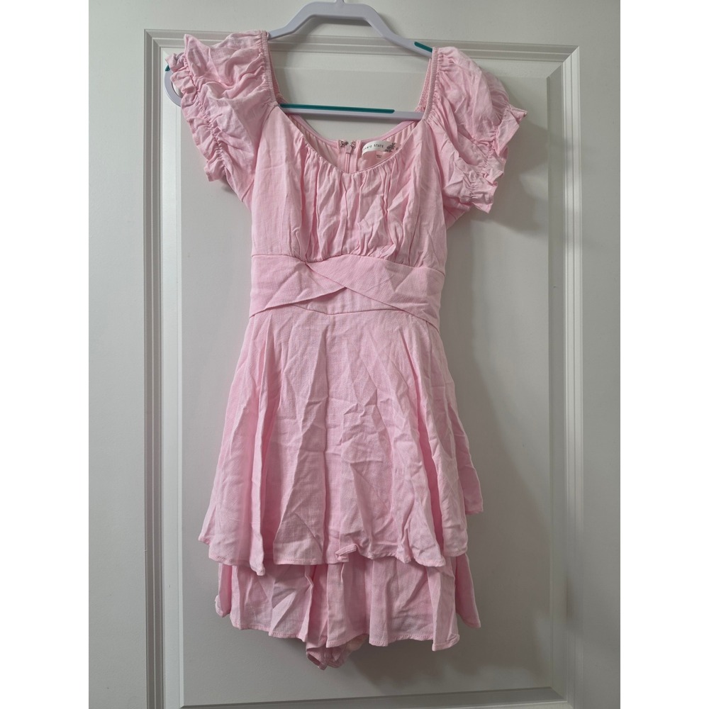 Altar'd State Pink Ruffle Tiered Skort Romper Sweetheart Neck Size M